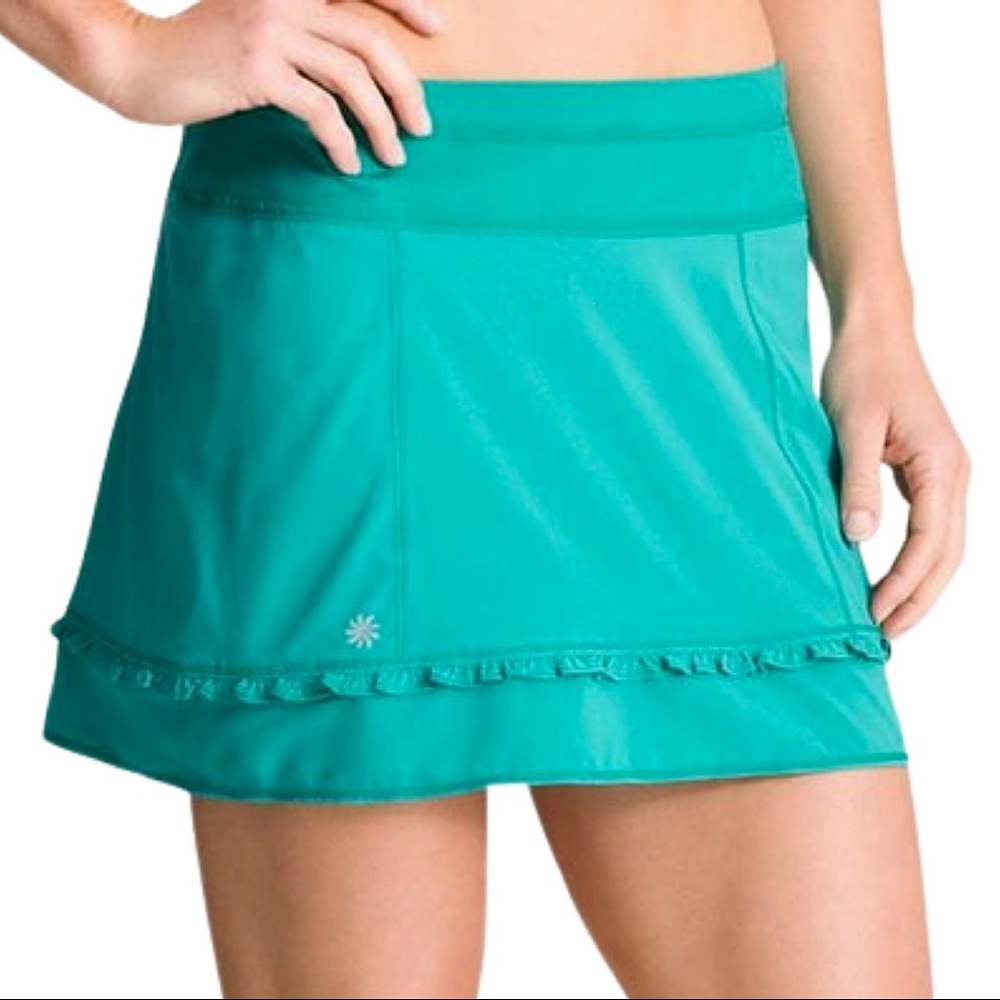 Athleta Happy Isles Run Skort Ruffle Trim Stretch Tennis Skirt Fiji Teal Green